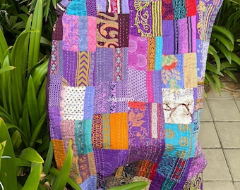 PATCHWORK KANTHA QUILT Indian Vintage Throw Blanket Bedcover Silk Handmade Bohemian Coverlets Queen Twin size Bedspread Quilts For Sale