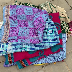 Vintage Sari Georgette Silk Multicolor Printed Sarees 6 Yd Craft Fabric