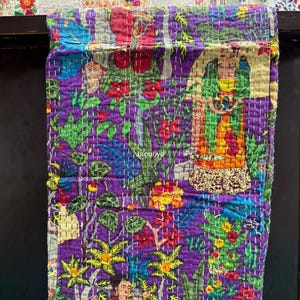 Floral Print Indian Kantha Quilt Bohemian Kantha Quilts Handmade Kantha Quilts Indian Kantha Throw Blanket Bedspread Quilting Bed Cover