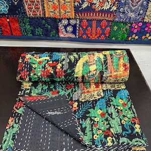 Lote al por mayor de colchas indias vintage Kantha, mantas reversibles hechas a mano, colchas de algodón, colchas bohemias