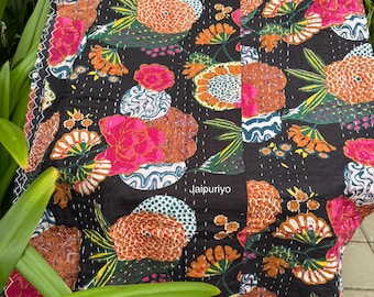 Bohemian kantha throw Indian quilt Bed cover Bedspread Kantha quilt Beautiful boho kantha blanket