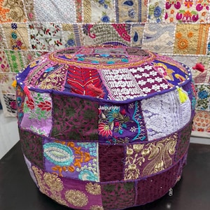 Pouf Ottoman  Embroidered Pouf  Ottoman  pouf stool, large and round floor Pillow, Meditation cushion