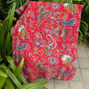 Indian Cotton Floral Kantha Quilt Boho Bedspread Ethnic Bedding Throw Handmade Bohemian King Size Quilted Coverlet Printed Quilt Reversible