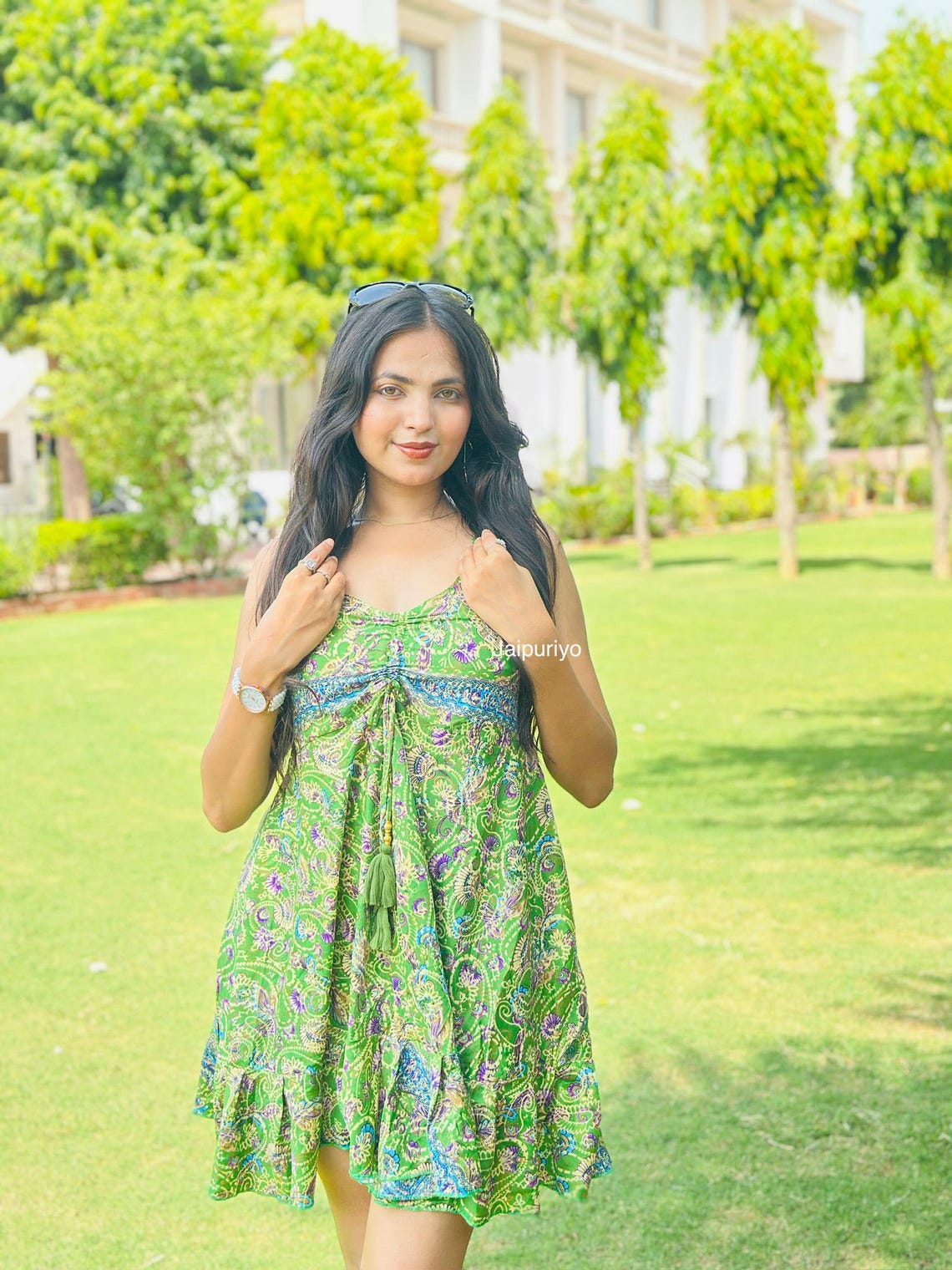 Vintage Inspired Paisley Mini Dress, Handmade Silk Boho Dress, Indian Printed Clothing, Festival Outfit, Summer Dress, foto 2 de 5