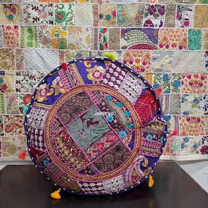 Pouf Ottoman Embroidered Pouf  Ottoman  pouf stool, large and round floor Pillow, Meditation cushion