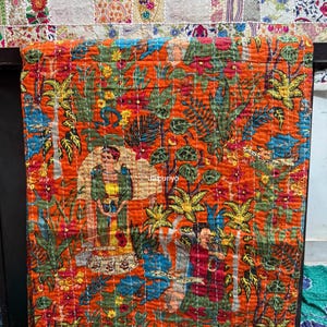 Floral Print Indian Kantha Quilt Bohemian Kantha Quilts Handmade Quilts Indian Kantha Throw Blanket Bedspread Quilting Bed Cover,