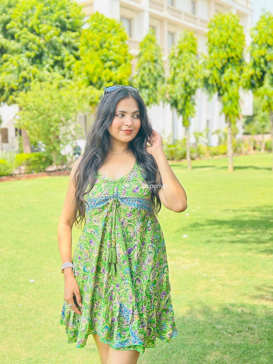 Vintage Inspired Paisley Mini Dress, Handmade Silk Boho Dress, Indian Printed Clothing, Festival Outfit, Summer Dress, foto 3 de 5