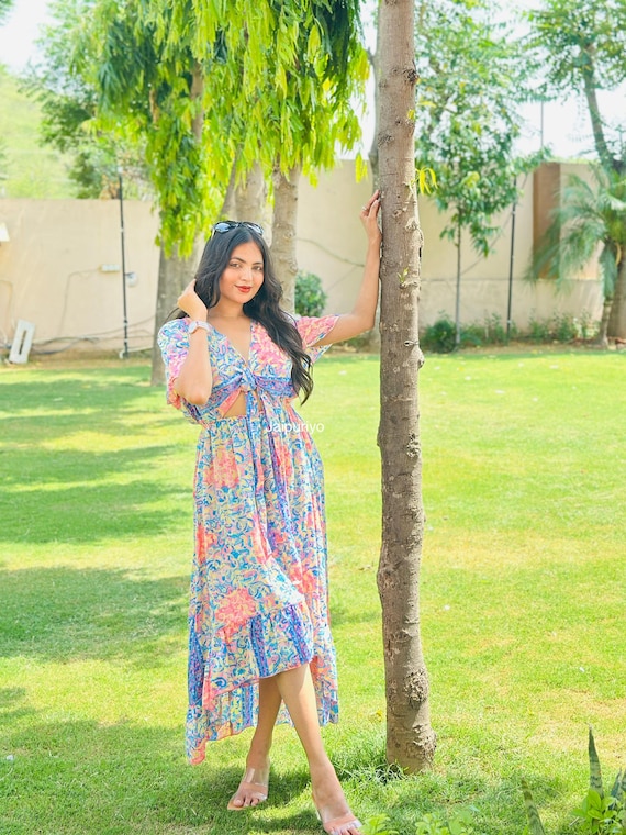 Indian Silk Dress / Casual Bohemian Halter dress / Beach Dress / boho dress / Goddess Maxi Dress / Open Back Dress / Silk Long Dress