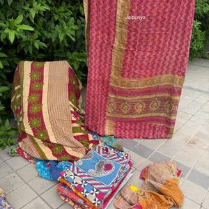 Vintage Kantha Quilt: Handmade Indian Sari Throw Blanket