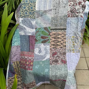 Handmade, reversible, Patchwork quilt, .gray colour  with cotton batting