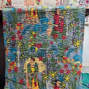 Floral Print Indian Kantha Quilt Bohemian Kantha Quilts Handmade Kantha Quilts Indian Kantha Throw Blanket Bedspread Quilting Bed Cover