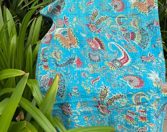 Colcha hecha a mano para decoración de cama estilo boho, colcha kantha, funda de cama india, colcha antigua de algodón, manta decorativa