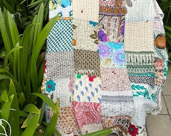 Bohemian Patchwork Quilt Kantha Quilt Handmade Vintage Quilts Boho King Size Bedding Throw Blanket Bedspread Quilting Hippie Quilts For Sale