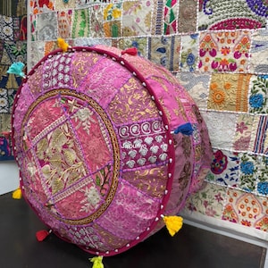 Pouf Ottoman Embroidered Pouf Ottoman pouf stool, large and round floor Pillow, Meditation cushion