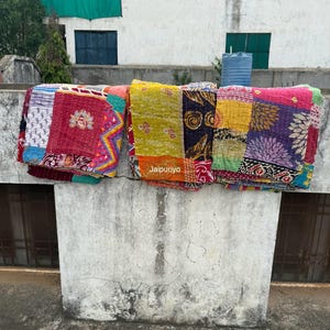 Handmade, reversible, Patchwork quilt, colourful, size King/Queen  with cotton batting