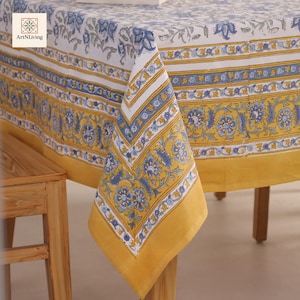 Bohemian Indian Block Printed Tablecloth, Cotton Print Table Cover, Beautiful Floral Tablecloth For Dining and Kitchen Gift For Mom