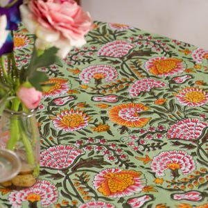 Hand Block Printed Round Tablecloth: Indian Floral Cotton Tablecloth Thanksgiving Gift handmade tablecloth, floral table cloth, housewarming gift, farmhouse tablecloth, Round Tablecloth, 72 Inch Round, Table Cover, Dining Table Cover, Home Decor, Table Cloth, tablecloth, Tablecloth Rectangle