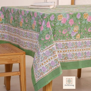 ArtNLiving Floral Print Table Cover, Indian Cotton Block Printed Tablecloth Beautiful Rectangle Tablecloth For Dining and Kitchen 90x60 Inch