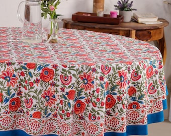 Indian Round Tablecloth Wedding Table Cover Floral Block Print Custom Tablecloth Bohemian Decor