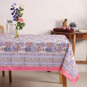 ArtNLiving Floral Print Table Cover, Indian Cotton Block Printed Tablecloth Beautiful Rectangle Tablecloth For Dining and Kitchen 90x60 Inch