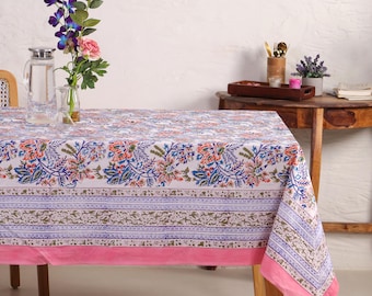 ArtNLiving Tischdecke mit Blumendruck, indischer Baumwollblockdruck, schöne rechteckige Tischdecke für Esszimmer und Küche, 228,6 x 152,4 cm