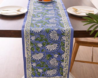 Hand Block Printed Table Runner Floral Print Boho Cotton Table Runner Gift For Her