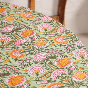 Hand Block Printed Round Tablecloth: Indian Floral Cotton Tablecloth Thanksgiving Gift handmade tablecloth, floral table cloth, housewarming gift, farmhouse tablecloth, Round Tablecloth, 72 Inch Round, Table Cover, Dining Table Cover, Home Decor, Table Cloth, tablecloth, Tablecloth Rectangle