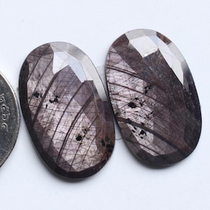 Sapphire Rose Cut Gemstone, Natural Sheen Sapphire Rose Cut Faceted Oval Cabochon Pair Loose Gemstone, Sapphire Jewellery Supply, 26X16MM