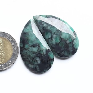 Emerald Rose Cut Pair Gemstone, Natural Emerald Rose Cut Faceted Cabochon Pear Pair Loose Cabochon, Emerald Pair Jewellery Supply, 35X20MM
