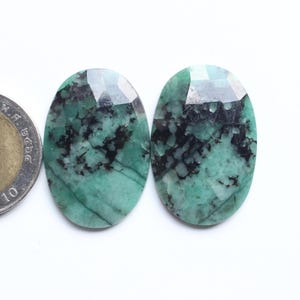 Emerald Rose Cut Gemstone, Natural Emerald Rose Cut Faceted Cabochon Oval Pair Loose Cabochon, Emerald Faceted Pair Jewellery Supply 30X23MM