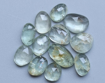 Piedra preciosa de aguamarina talla rosa, aguamarina natural AAA+++ talla rosa facetada suelta de forma libre, lote de corte facetado para joyería, de 7 a 11 mm