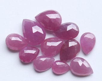 Rose Cut Gemstone, Natural Red Ruby Rose Cut Faceted Cabochon Slice, Ruby Faceted Loose Cabochon, Pear Cut Cabochon Ruby Supply 6.5To10.5MM