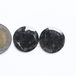 Sapphire Gemstone , Natural Bio Sapphire Rose Cut Faceted Round Cabochon Pair Loose Gemstone , Sapphire Cabs Pair Jewellery Supply, 22MM