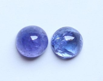 Cabujón de tanzanita, cabujón suelto de tanzanita azul natural, liso y pulido, par de tanzanitas redondas, suministros para joyería de tanzanita, 8 mm