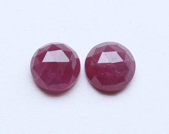 Ruby Rose Cut Gemstone, Natural Ruby Rose Cut Faceted Cabochon Round Pair, Red Ruby Faceted Loose Cabochon , Rose Cut Ruby Pairs Supply, 8MM