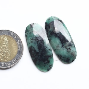 Rose Cut Pair Gemstone, Natural Emerald Rose Cut Faceted Cabochon Oval Pair Loose Cabochon, Emerald Faceted Pair Jewellery Supply, 34X15MM