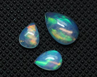 Opal Cabochon Gemstone, Natural AAA+++ Opal Rainbow Fire Smooth Polished Pear Cabochon Lot Set, Loose Opal Cabochon Lot Supply, 5To9MM