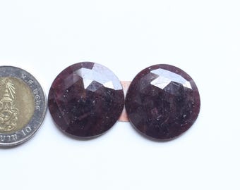 Ruby Rose Cut Gemstone, Natural Ruby Rose Cut Faceted Cabochon Round Pair, Red Ruby Faceted Loose Cabochon , Rose Cut Ruby Pairs Supply 25MM