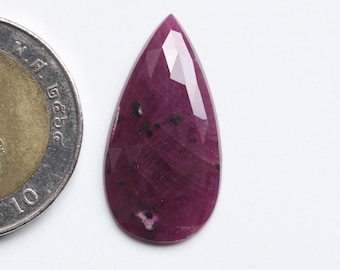 Ruby Rose Cut Gemstone, Natural Red Ruby Rose Cut Faceted Cabochon Slice, Ruby Faceted Loose Cabochon, Pear Cut Cabochon Ruby Supply 26X14MM