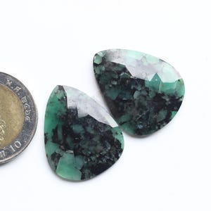 Rose Cut Pair Gemstone, Natural Emerald Rose Cut Faceted Cabochon Pear Pair Loose Cabochon, Emerald Faceted Pair Jewellery Supply, 27X21MM