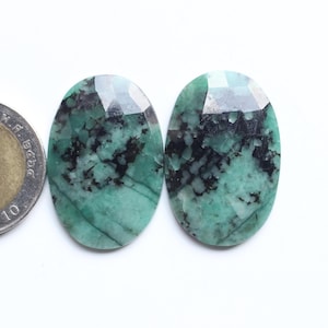 Rose Cut Pair Gemstone, Natural Emerald Rose Cut Faceted Cabochon Oval Pair Loose Cabochon, Emerald Faceted Pair Jewellery Supply, 32X22MM