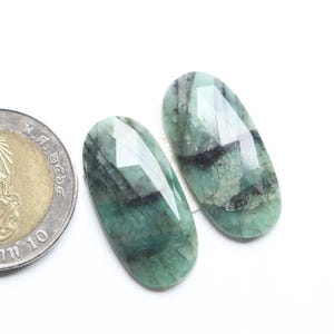 Emerald Rose Cut Gemstone, Natural Emerald Rose Cut Faceted Cabochon Oval Pair Loose Cabochon, Emerald Faceted Pair Jewellery Supply 28X13MM