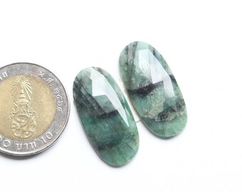 Smaragd roos geslepen edelsteen, natuurlijke smaragd geslepen gefacetteerde cabochon ovaal paar losse cabochon, smaragd gefacetteerde paar sieradenvoorraad 28 x 13 mm