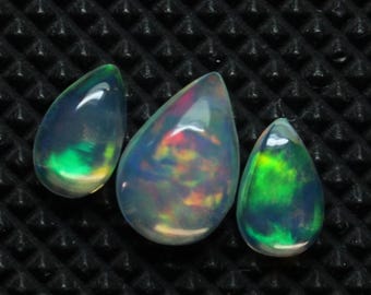 Opal Cabochon Gemstone, Natural AAA+++ Opal Rainbow Fire Smooth Polished Pear Cabochon Lot Set, Loose Opal Cabochon Lot Supply, 5To6.5MM