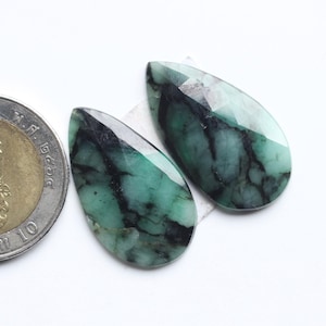 Emerald Rose Cut Pair Gemstone, Natural Emerald Rose Cut Faceted Cabochon Pear Pair Loose Cabochon, Emerald Pair Jewellery Supply, 29X16MM