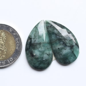 Emerald Rose Cut Pair Gemstone, Natural Emerald Rose Cut Faceted Cabochon Pear Pair Loose Cabochon, Emerald Faceted Jewellery Supply 29X16MM