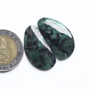 Emerald Rose Cut Pair Gemstone, Natural Emerald Rose Cut Faceted Cabochon Pear Pair Loose Cabochon, Emerald Pair Jewellery Supply, 29X15MM