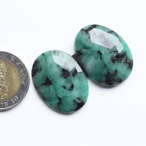 Rose Cut Pair Gemstone, Natural Emerald Rose Cut Faceted Cabochon Oval Pair Loose Cabochon, Emerald Faceted Pair Jewellery Supply, 29X22MM