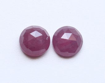 Ruby Rose Cut Gemstone, Natural Ruby Rose Cut Faceted Cabochon Round Pair, Red Ruby Faceted Loose Cabochon , Rose Cut Ruby Pairs Supply, 8MM