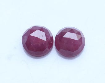 Ruby Rose Cut Gemstone, Natural Ruby Rose Cut Faceted Cabochon Round Pair, Red Ruby Faceted Loose Cabochon , Rose Cut Ruby Pairs Supply, 8MM